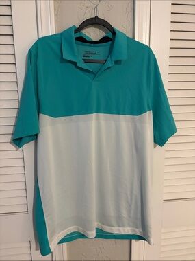 Nike Men’s Teal and White Colorblock Polo Shirt
